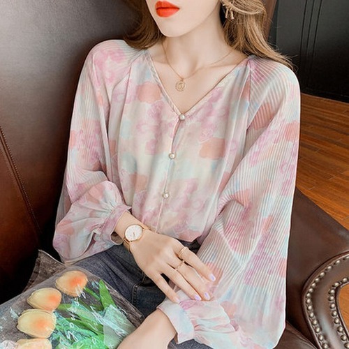 シフォンフローラルブラウストップス T-154