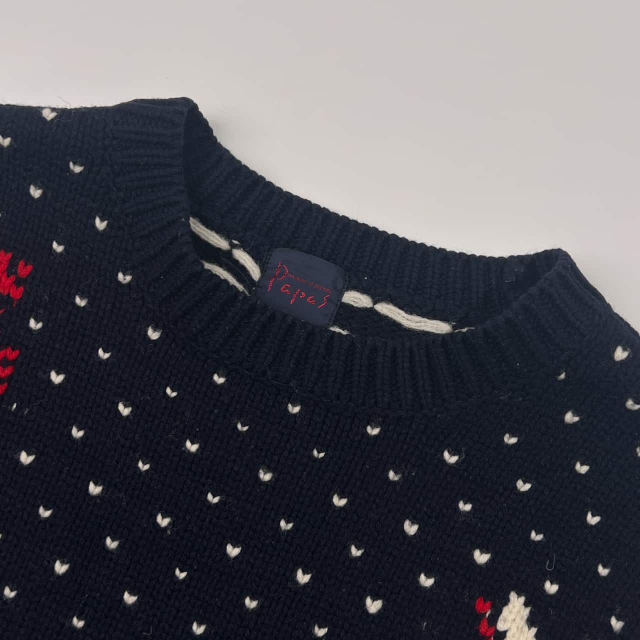 Papas パパス ノルディック柄 ウール ニット セーター/ネイビー メンズ