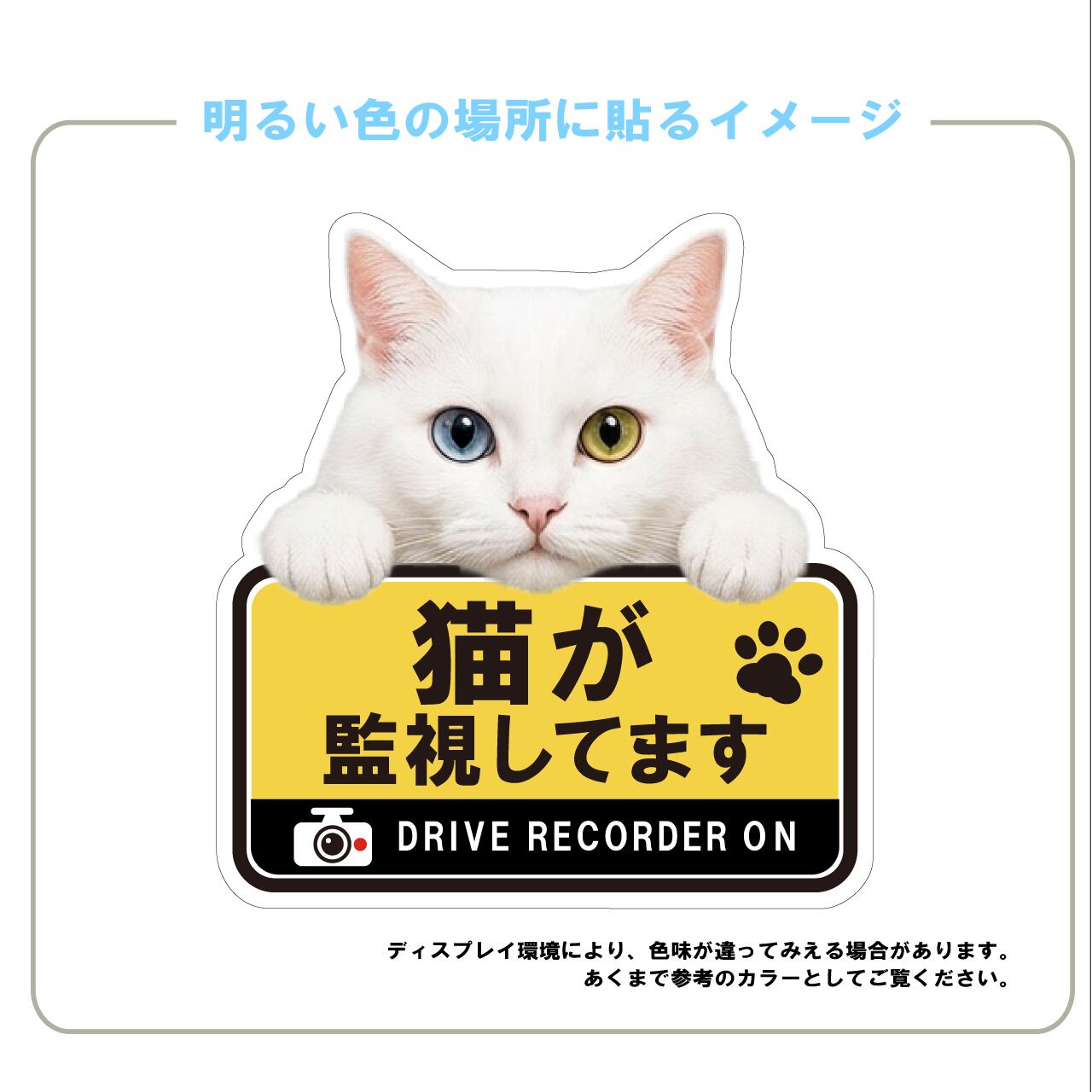白猫・ホワイト・白・猫・CAT・cat・ドライブレコーダー・ドラレコステッカー・撮影中・車・角ゴシック・自動車・ステッカー・インクジェット印刷・屋外用・猫好き・ドライブグッズ・監視しています・おもしろい・かわいい・肉球・日本製・3Mシート