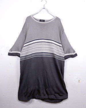 【Caka act2】“VERSACE” Monotone Horizontal Stripe Vintage S/S Knit