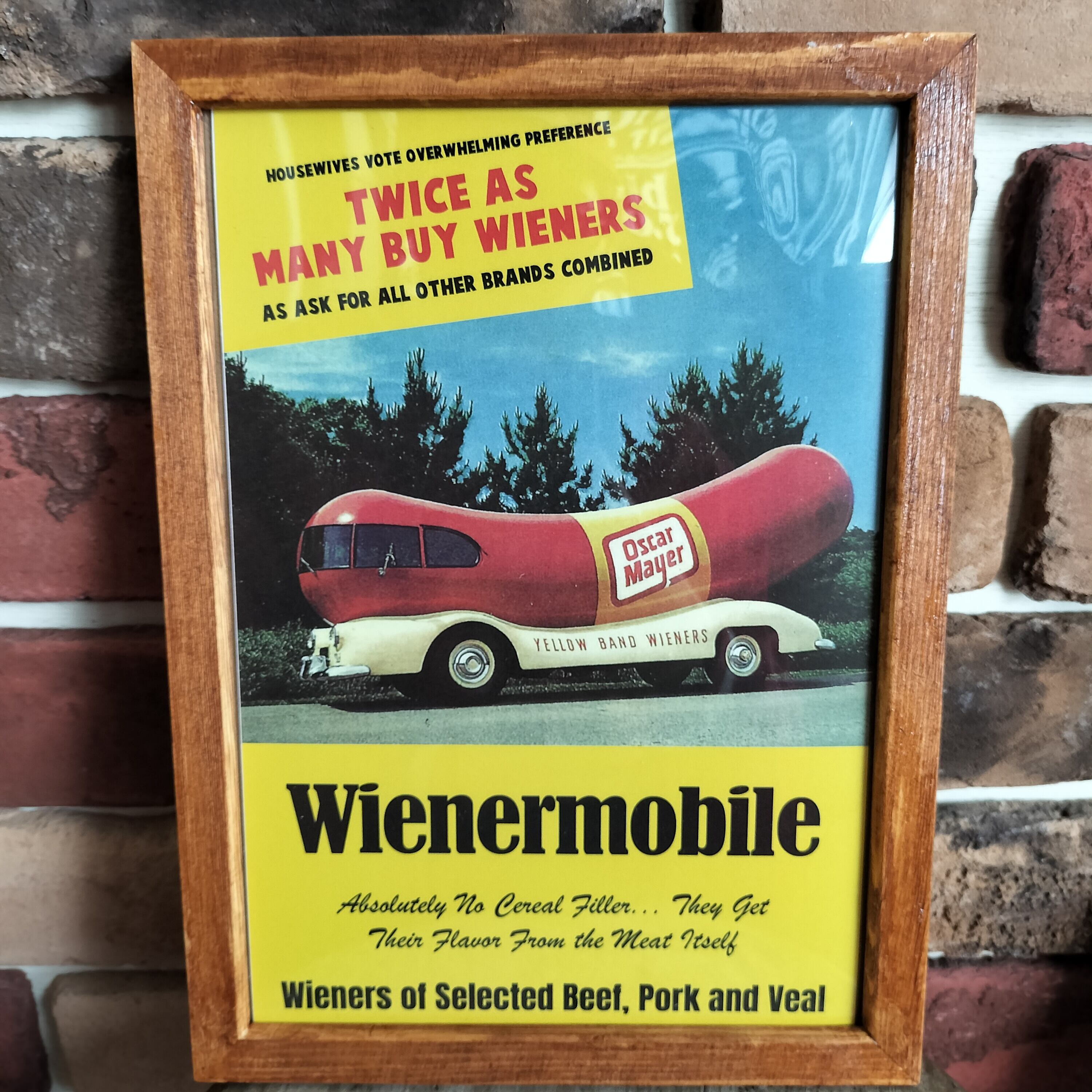 アメキャラ ビンテージ風ポスター ウッドフレーム付き/Wienermobile/アメリカン雑貨 インテリア