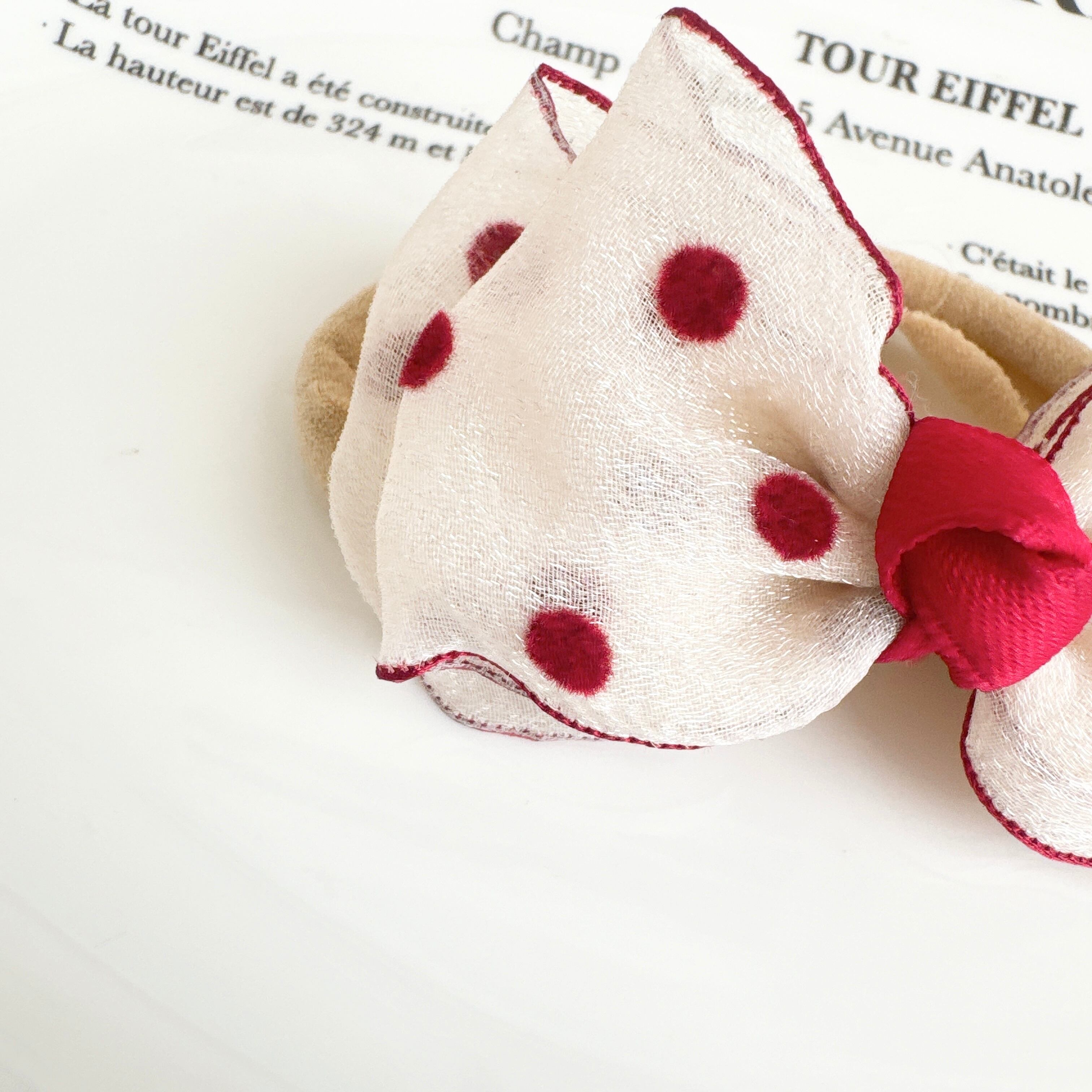 赤ドットふんわりシフォンリボンヘアバンド