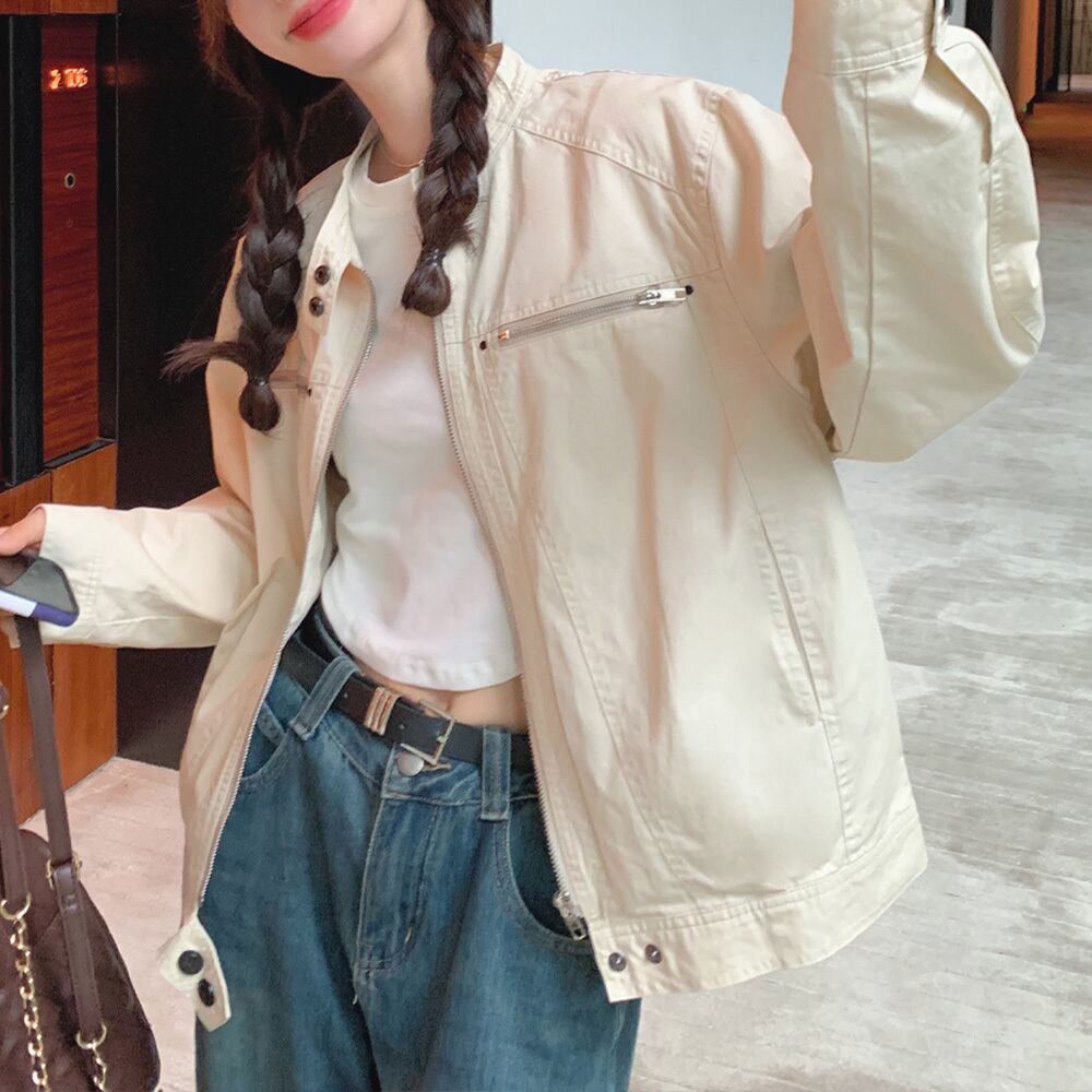 【送料無料】 ジャケット ブルゾン レディース 春秋 韓国 ライトアウター 大人 きれいめ シンプル カジュアル ライトアウター スタンドカラー ナチュラル ゆったり 体型カバー 大人可愛い 大人女子