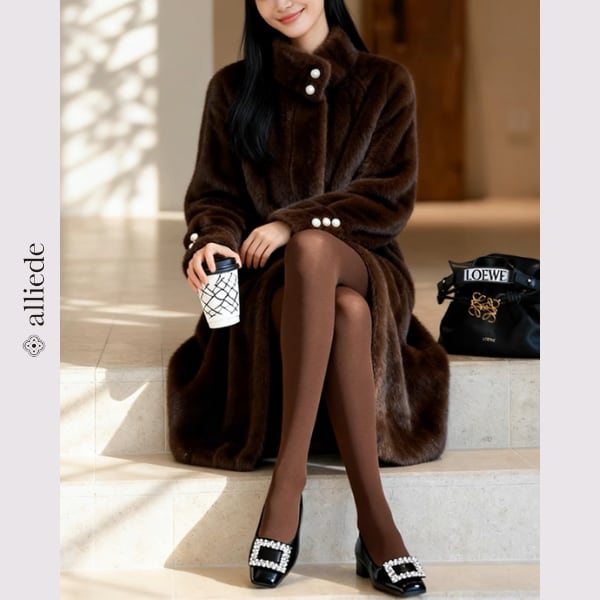 スタンドカラーエコファーロングコート A3461