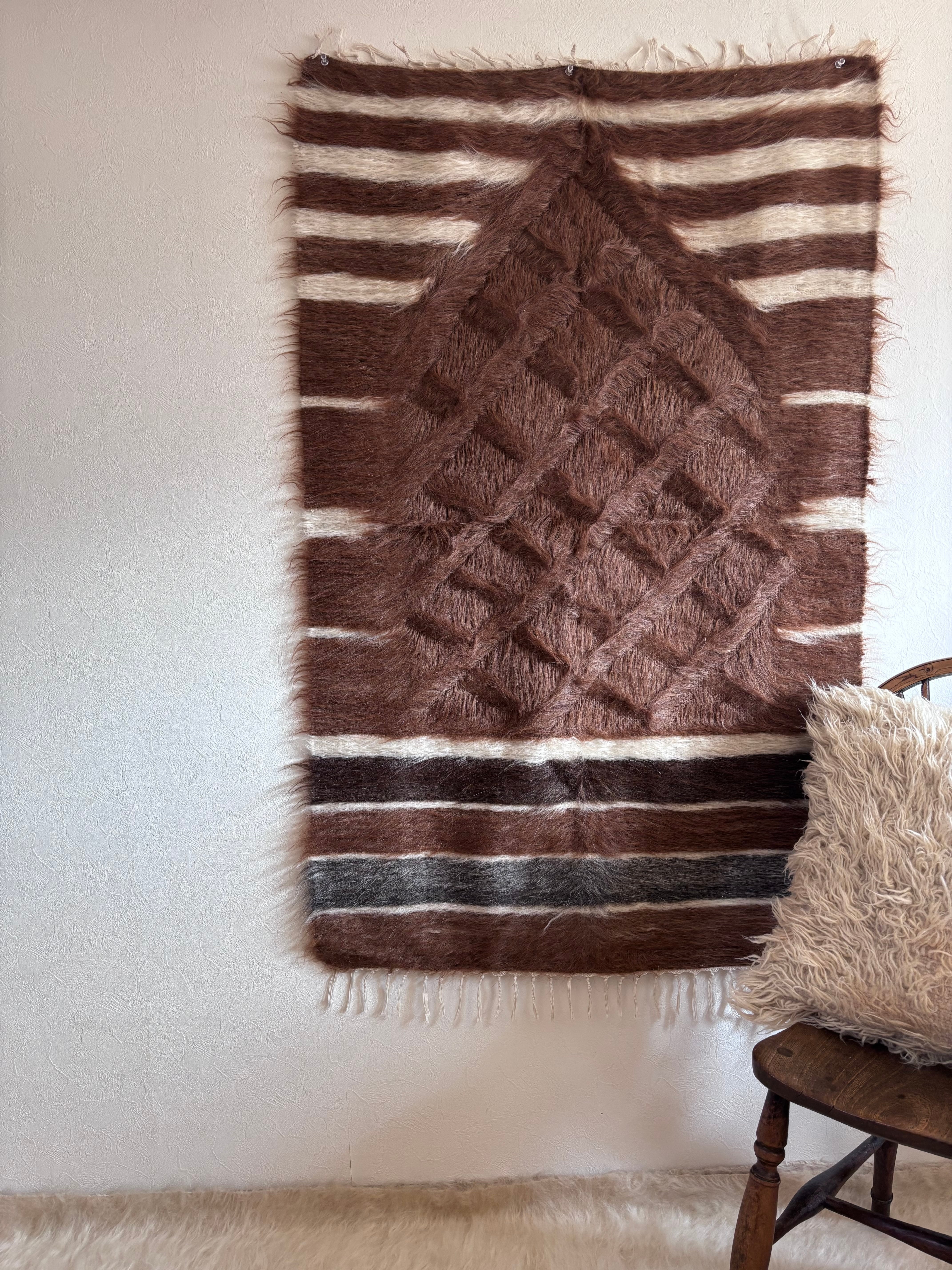 新品wool100％ チョコ ミルキー バッターニエ トルコヴィンテージラグ