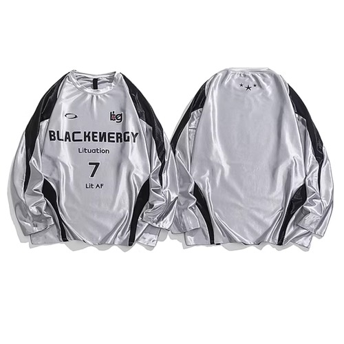 Unisex jersey deconstructed letter print sporty silver wear (NC329)