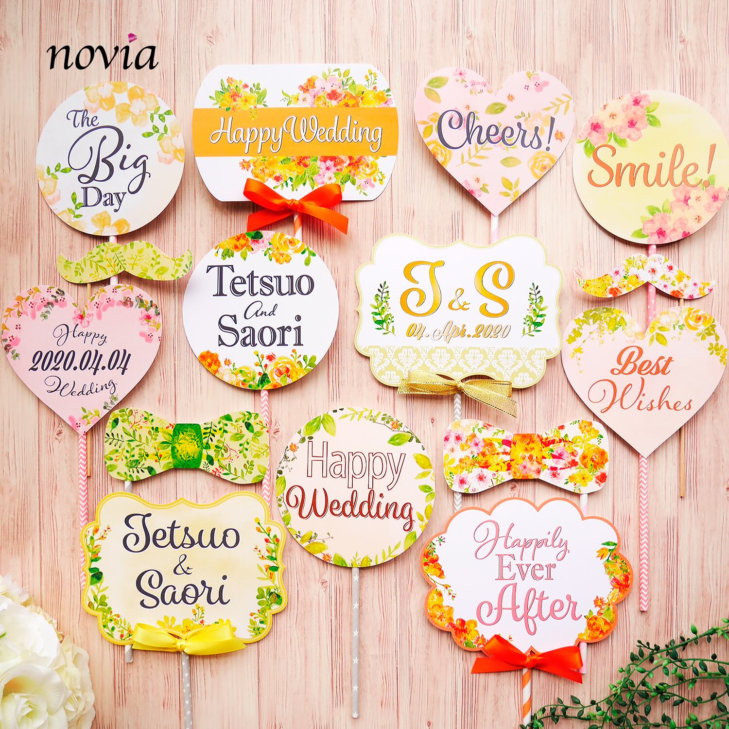 ウェディング フォトプロップス お花たっぷり 華やか水彩フラワー ナチュラル フォトプロップス 15本セット Novia