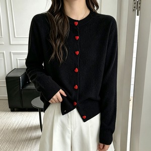ハートボタン カーディガン ニット レディース 韓国 春秋 おしゃれ 大人 かわいい 羽織り トップス フェミニン ゆったり 無地 洗えるニット きれいめ 大人可愛い 大人女子 [LW-CFT010]