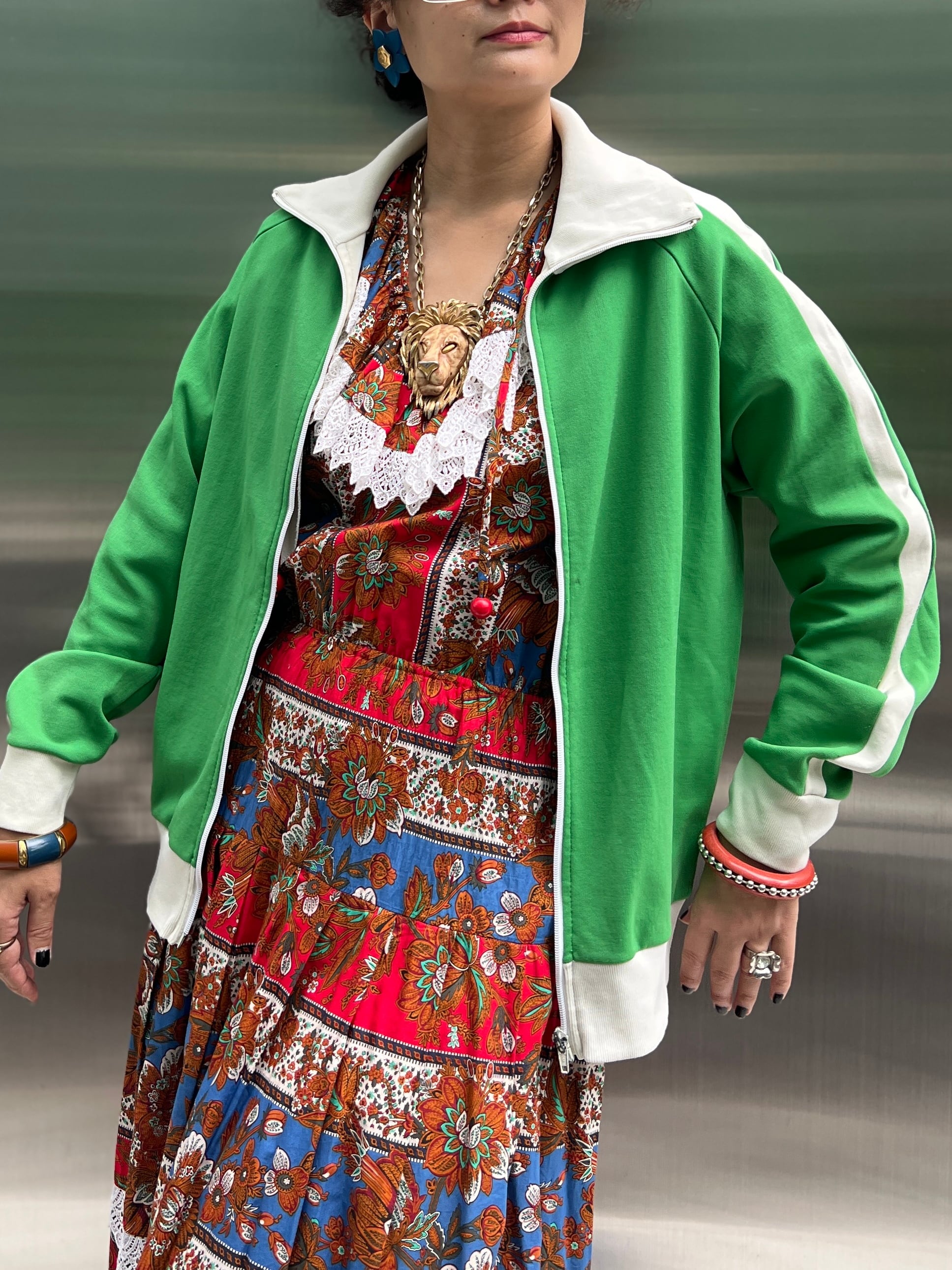 Euro Vintage green × white track jacket