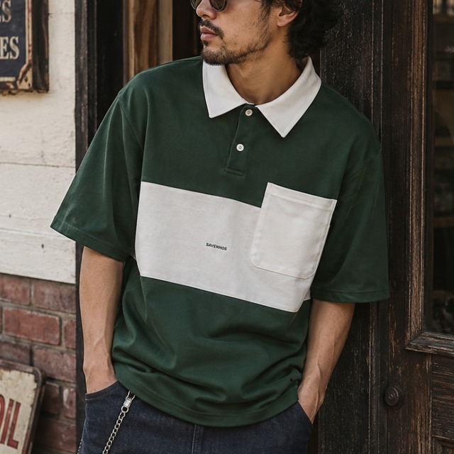 Bicolor patch pocket short sleeve lager polo shirt 00431