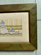 刺繍額もの　木製フレーム　ポット　キッチン雑貨　クロスステッチ　12otem16　