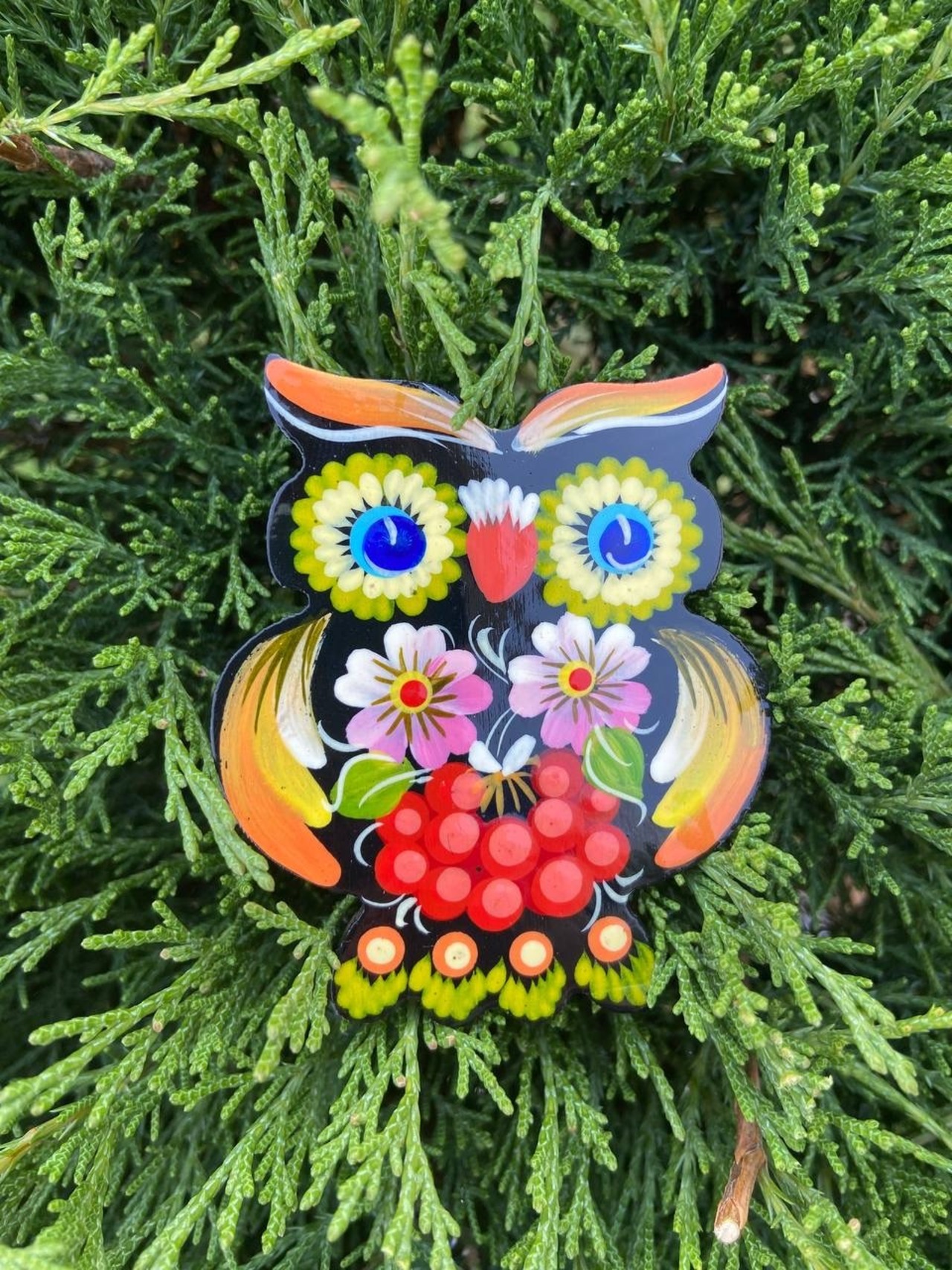 ペトリキフカ塗りのマグネット 梟（Khomenko製作） - 1