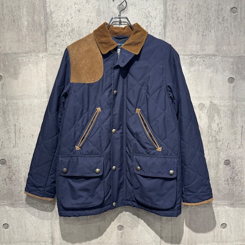 Ralph Lauren ラルフローレン キルティングジャケット S ネイビー 本革切替 コーデュロイ襟 肘当て