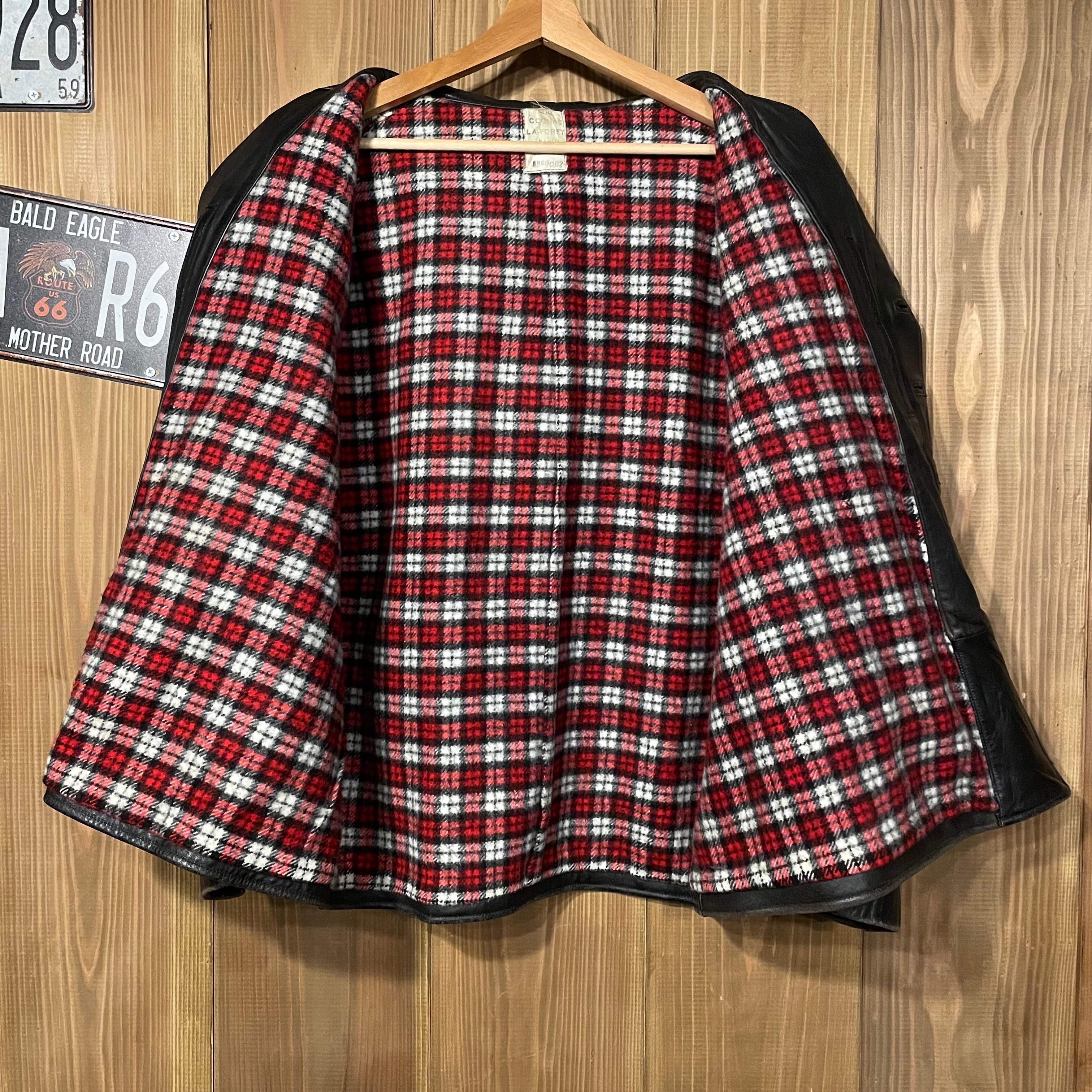 50s 60s ビンテージ レザージャケット リバーシブル ウールコート 70s 50s 60s French Vintage レザー コート ジャケット フランス製 ユーロ