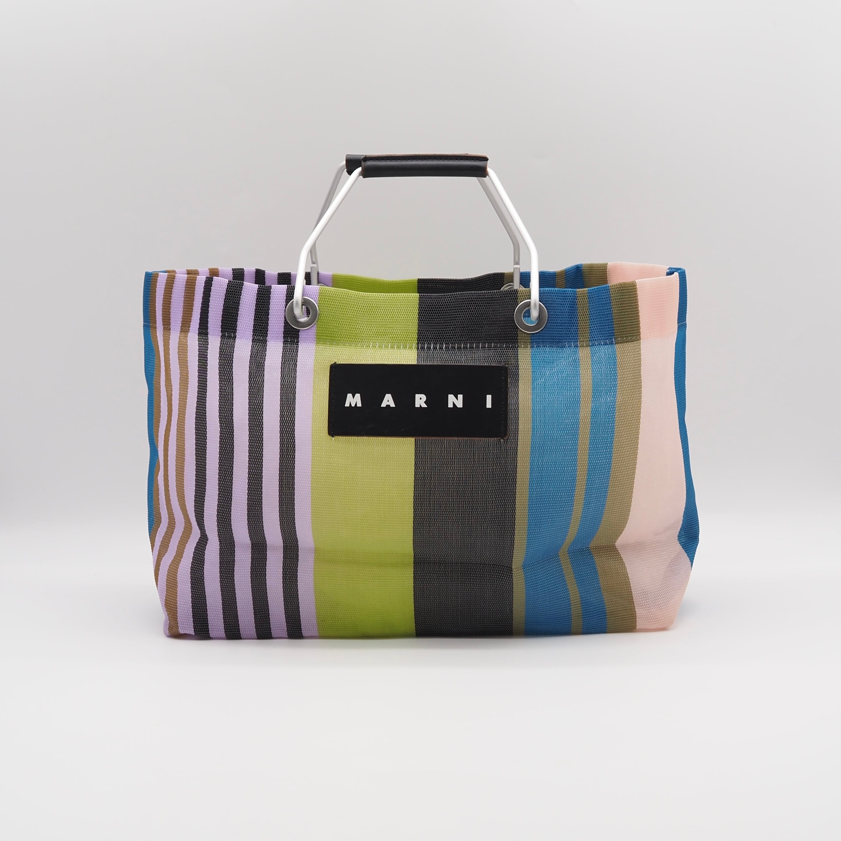 MARNI フラワー カフェ トートバッグ ナイロン アルミニウム レザー マルチカラー マルニ