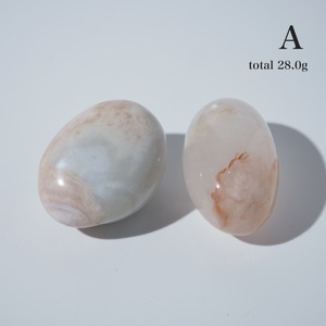 フラワーアゲート グリーン & ピンク / タンブル 握り石【2個set】