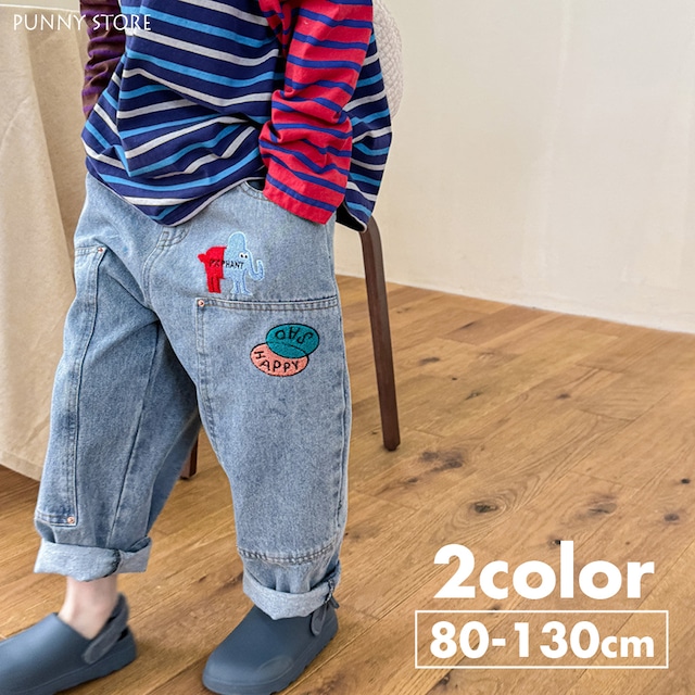 《取寄》 気分屋ゾウさんワッペンデニムパンツ （全２色） ADBB 2024夏 韓国子供服 ボトムス ジーパン ジーンズ ズボン