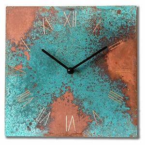 インテリア　メタルクロック Patinated Copper Rustic Square Turquoise Wall Clock 10-inch -