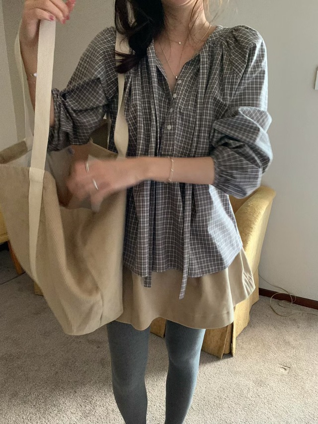 (予約) pretty young thing / Venice check blouse 2color