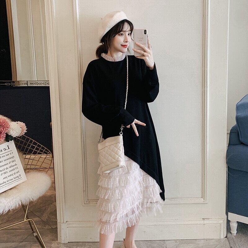 【新作】【送料無料】 2019秋の妊婦看護ドレスフリースロングランタンスリーブパッチワークレース母乳育児トランペット授乳ドレス オータム 秋物 AL expec314512952760