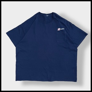 【USA古着】ワンポイント 刺繍ロゴ ポケットTシャツ ポケT HAINES 企業系 企業ロゴ X-LARGE以上 ビッグサイズ ゆるダボ ネイビー US古着