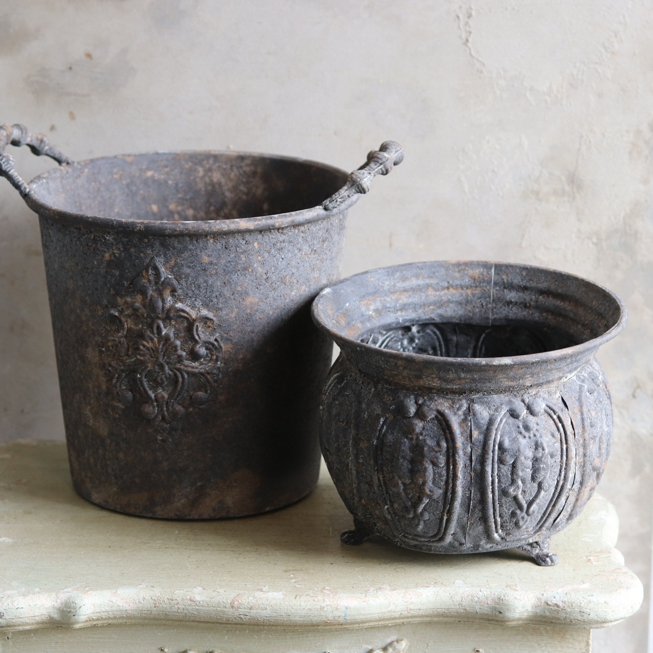 ブリキ植木鉢　アンシャンハンドルサークルMDGY　アンティーク調　シャビーシック　オシャレ　UF531