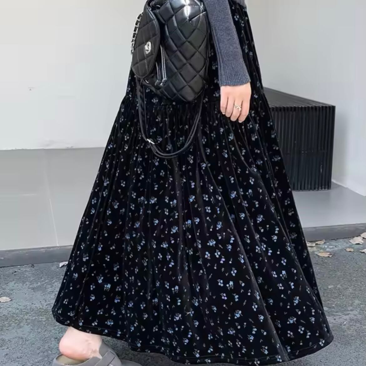 flower velor long skirt