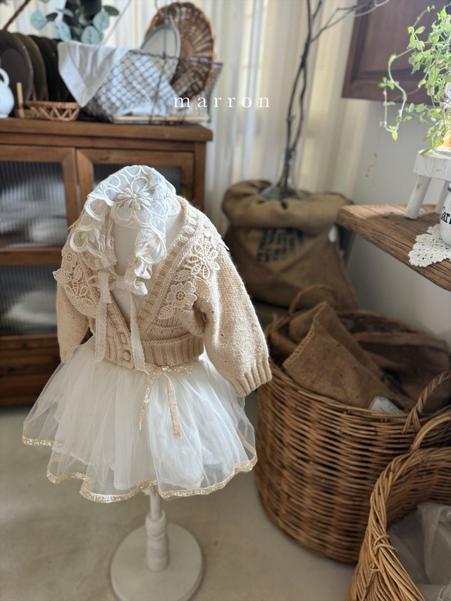 ラスト1 beige L【即納】<marron>  Flower cardigan