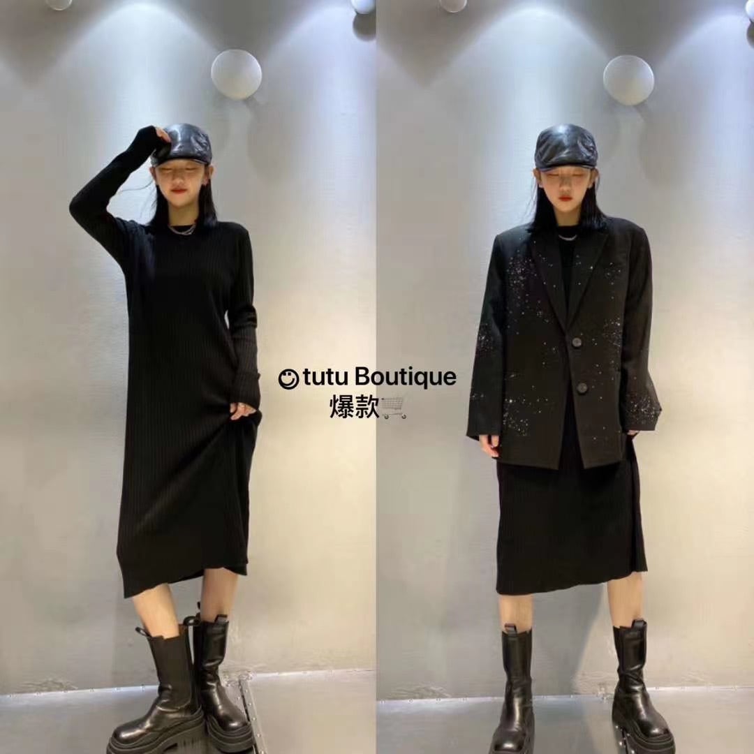 リブニットワンピース