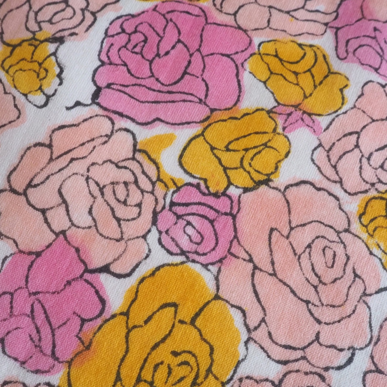 ブロックプリント生地【50cm単位】インド綿  花柄 ピンク×オレンジ #57629-PK1