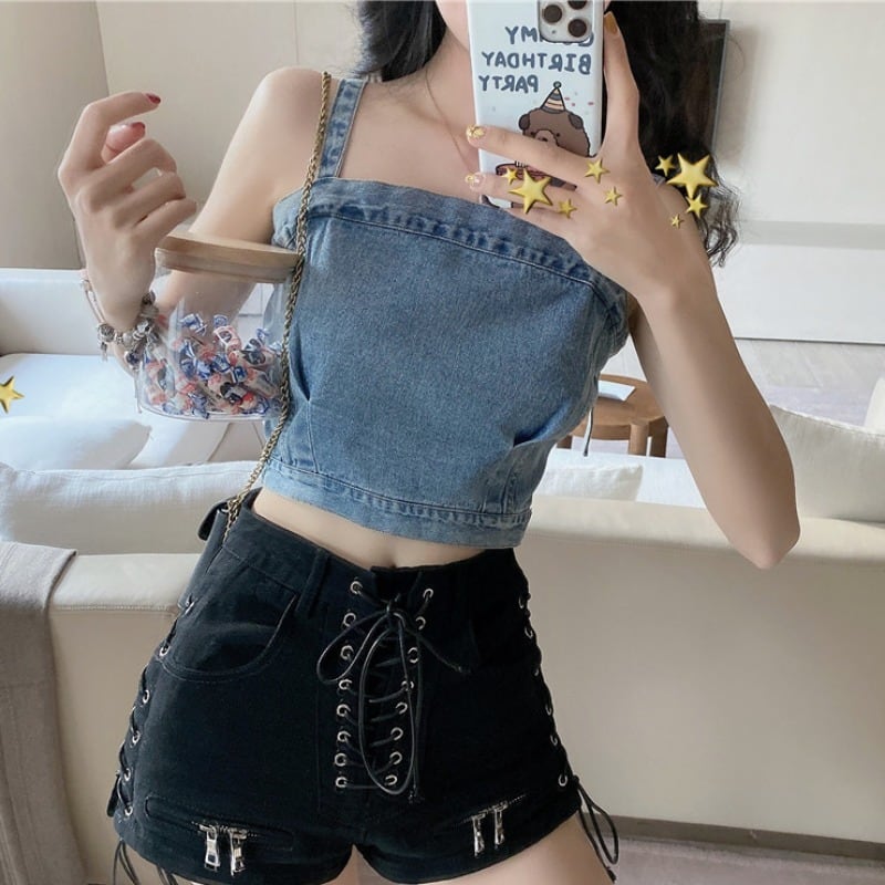 2020年夏の新作レディースセクシーヒョナスタイルショートアウター美しいバックデニムベストノースリーブ多目的トップトレンド 1号婦人50788840663