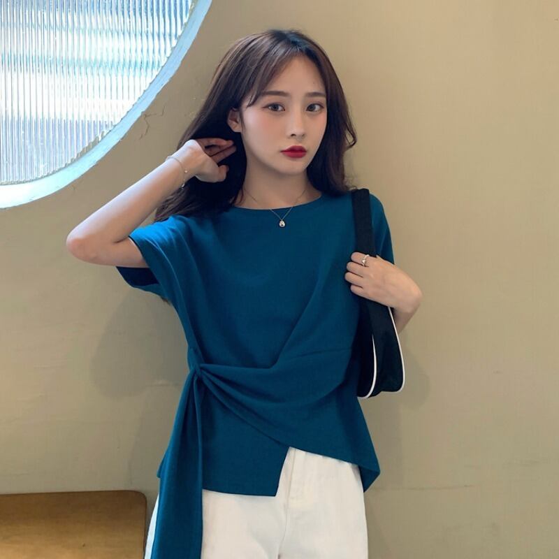 サマーレッドルーズショートTシャツ ソリッド カラートップス 夏物 ソリッドカラー 1号婦人86325731561