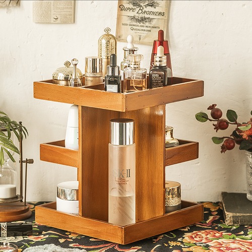 収納ボックス 収納 小物収納 ラック 卓上 360度回転式 ドレッシングテーブル デスクトップ 口紅 木製 スキンケア コスメ 化粧品 北欧 インテリア 雑貨