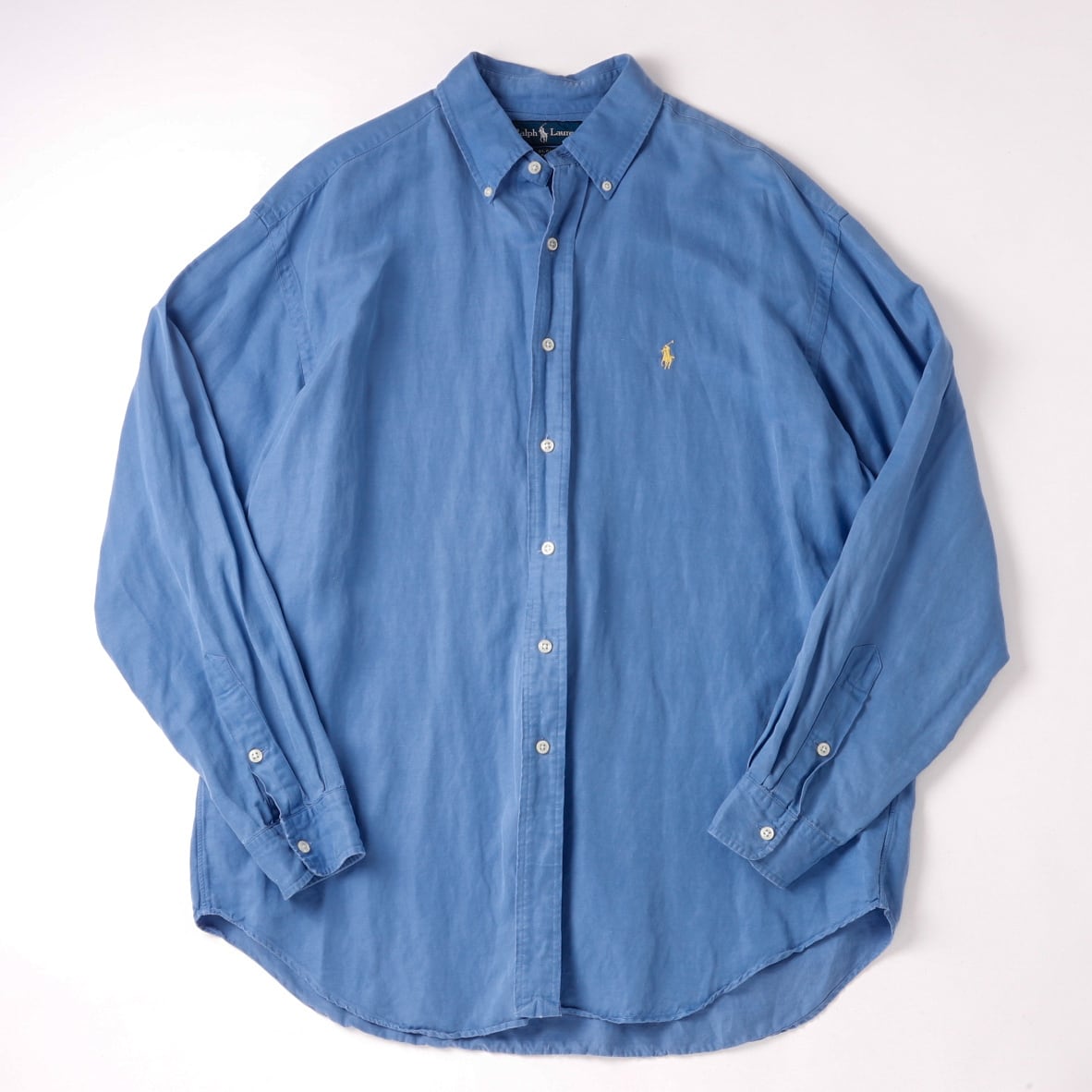 逸品】80s Ralph Lauren special silk linen shirt fade blue 