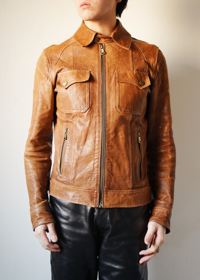 DOLCE&GABBANA lamb leather zip up jacket