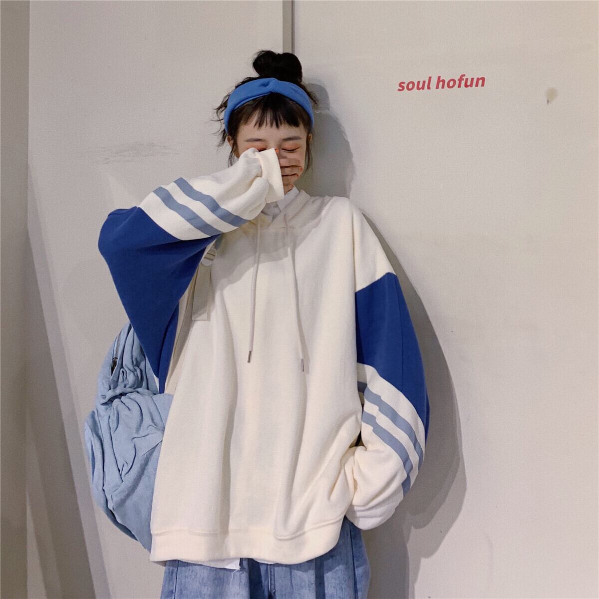 秋 冬 レディース パーカー 長袖 フーディ― スポーティー 大きいサイズ ゆったり オレンジ ホワイト 韓国 AM-1-115