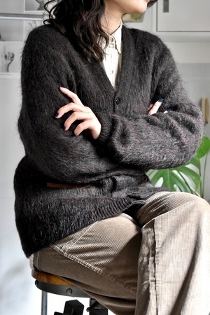 60's- vintage "mohair knit cardigan" "REVERE" "dark color"