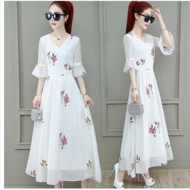 花柄 ロングワンピース 長袖 ワンピース レディース 夏 リゾートワンピース ビーチ ハワイワンピース 体型カバー ロング丈 長袖 ボリュー Basecamp49