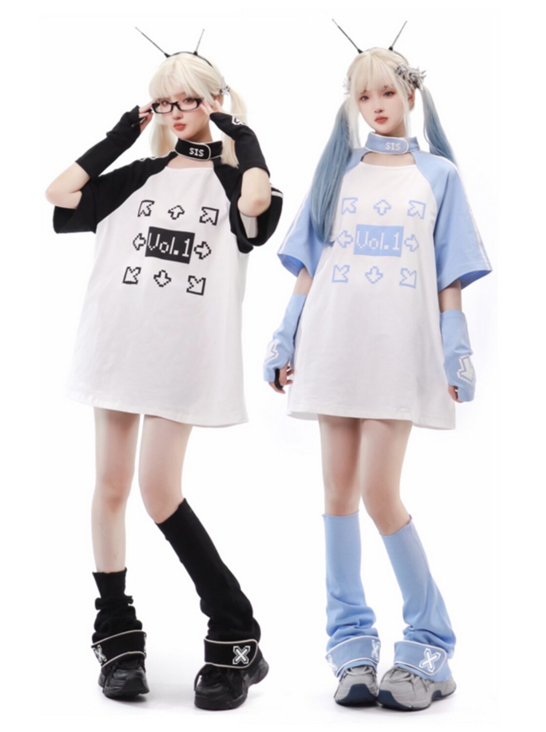 4品セット]天使界隈 サブカルチャー 量産型 半袖水色,黒色Tシャツ