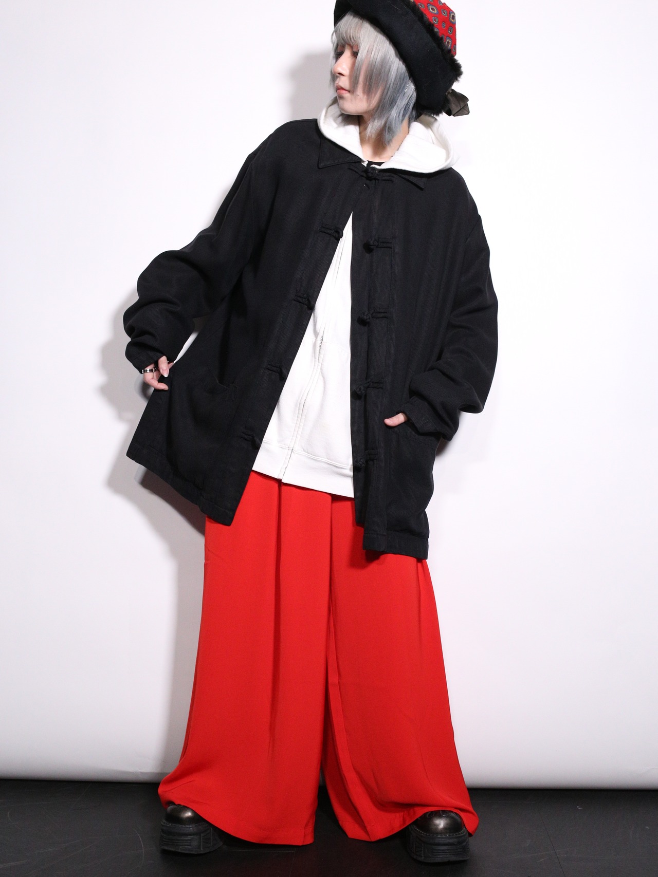 good drape fabric over silhouette china button shirt jacket - 3