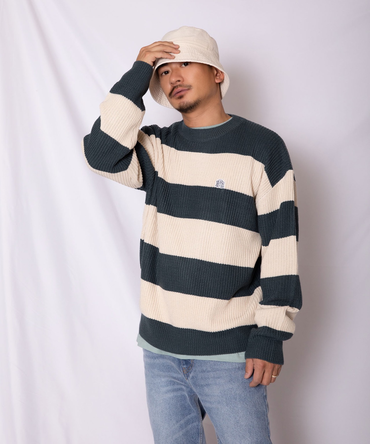 【#Re:room】ONE POINT BORDER BIG CREW KNIT［REK123］