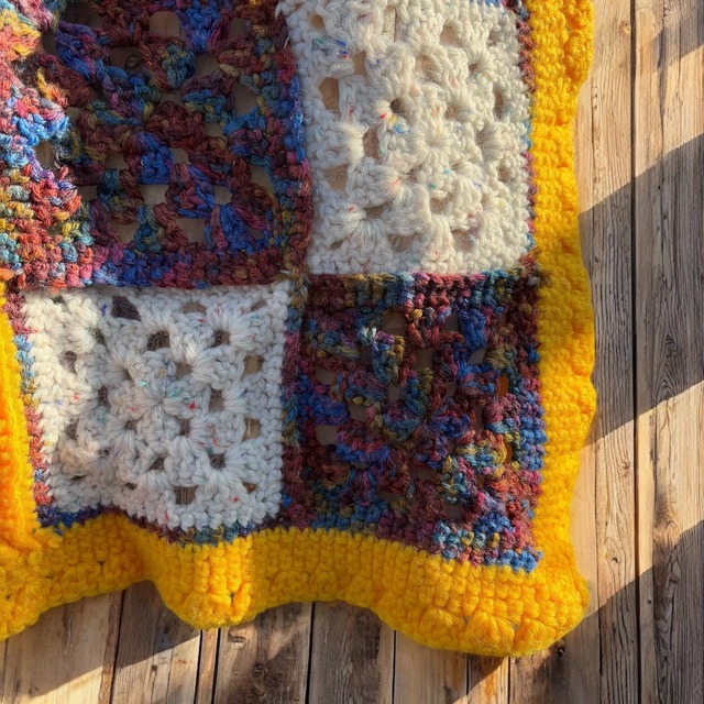 【blanket/rug】crochet flower blanket rug 約120㎝×約125㎝