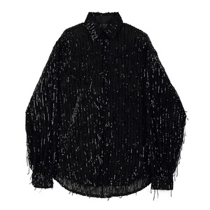 【Men】SEQUIN FRINGE TRIMMED SPARKLE SHEER SHIRT 3colors Z-018