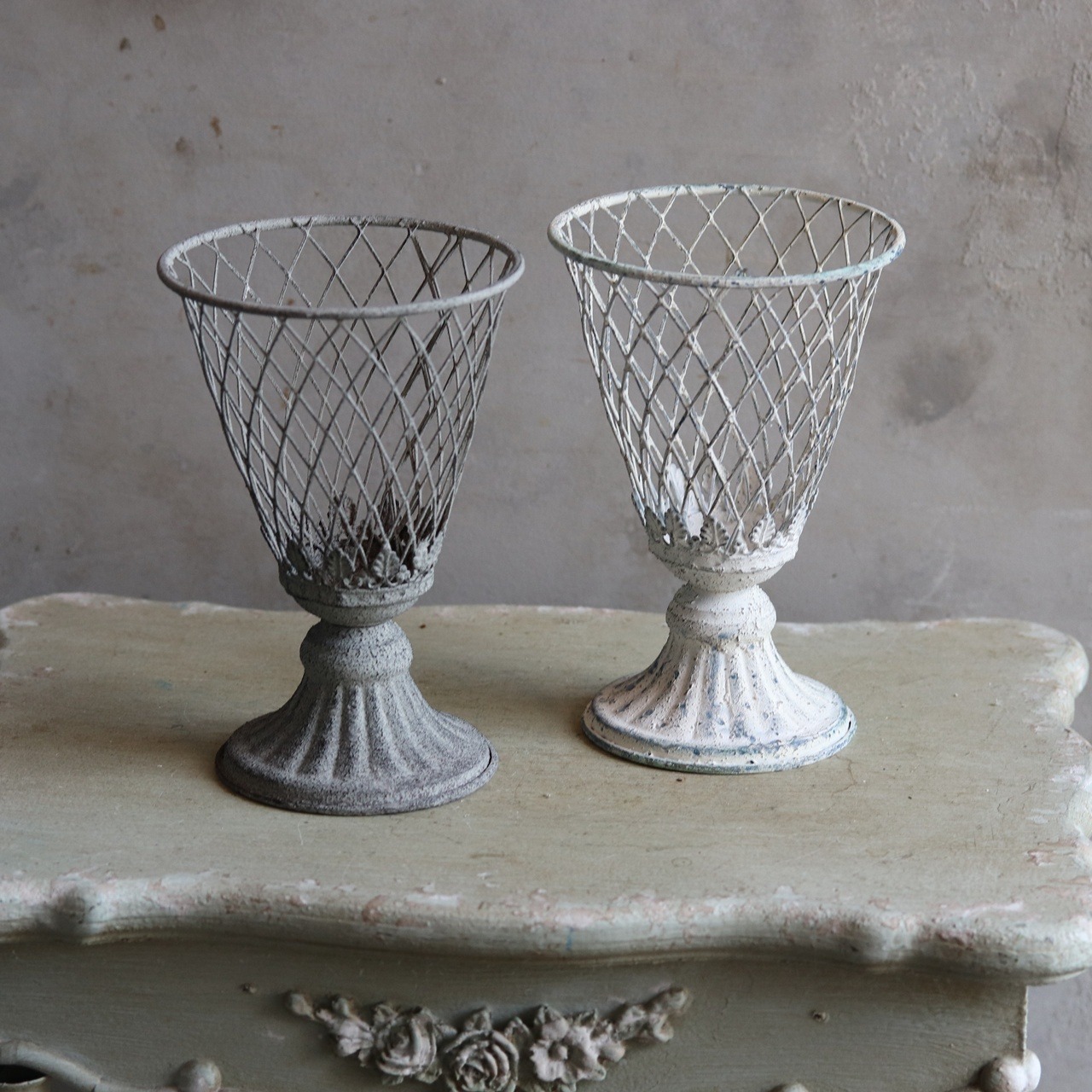 ブリキ植木鉢 　マイユヴェールW　アンティーク調　シャビーシック　オシャレ　M902