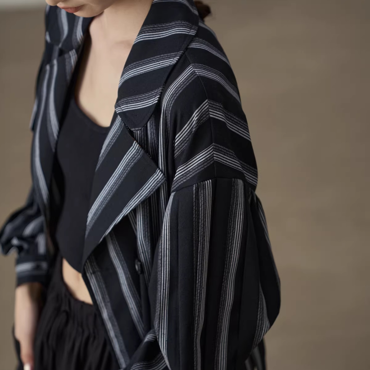 ストライプ ダブルブレスト ロング丈 コート 00026・画像9