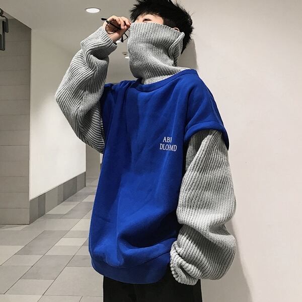 メンズファッション 上品さたっぷり シンプル 配色 アルファベット 切り替え カジュアル ハイネック パーカー Chuulife Com かっこかわいいストリート系を楽しもう