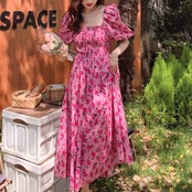 Square Neck Puff Sleeve Floral Dress 5091