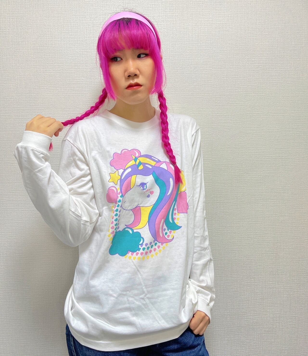 cerita-tur オリジナルキャラクタープリント 長袖Tシャツ 白