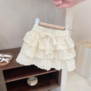 【BABY&KID】夏新作リボン付きレースフリル透かし彫りスカート