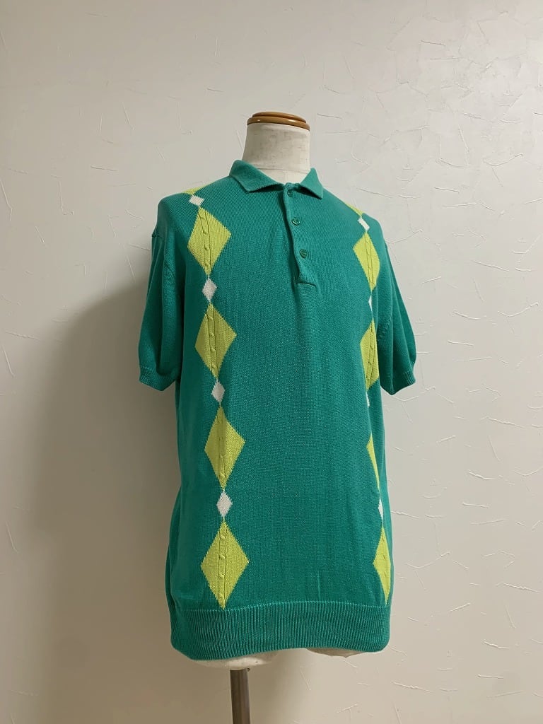 1980~90's Argyle Knitting Pattern Knit Polo Shirt